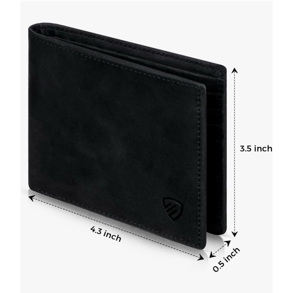 RUNBOX Genuine Leather RFID Blocking Bifold Wallet for Men Black Slim